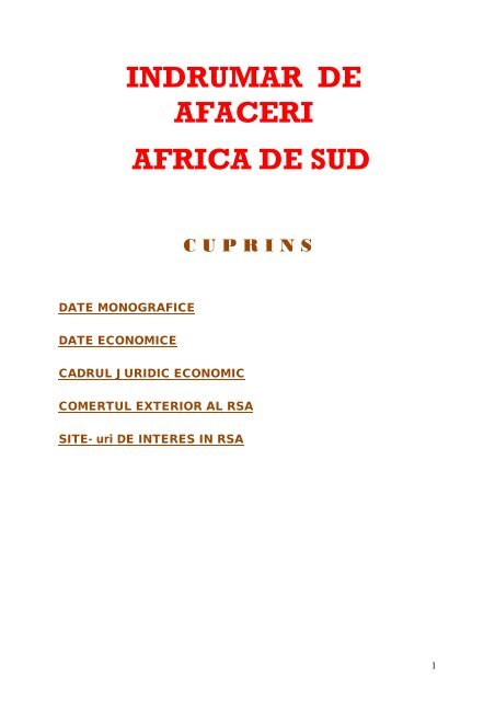 indrumar de afaceri africa de sud - Departamentul de Comert Exterior