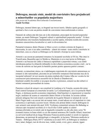 Dobrogea, mozaic etnic, model de convietuire fara prejudecati