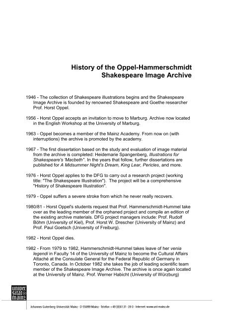 History of the Shakespeare Illustration Archive Oppel-Hammerschmidt