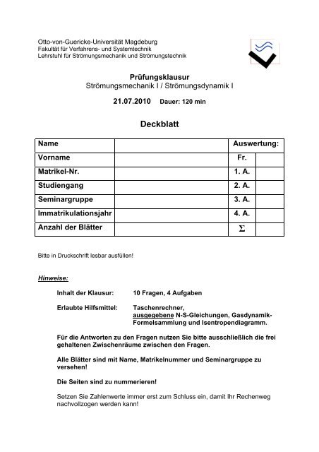 Exam 10 - Otto-von-Guericke-Universität Magdeburg