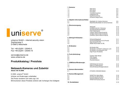 Produktkatalog / Preisliste Netzwerk-Kameras und ... - uniserve GmbH