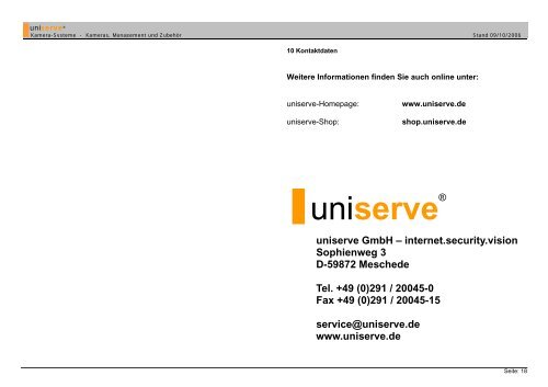 Produktkatalog / Preisliste Netzwerk-Kameras und ... - uniserve GmbH