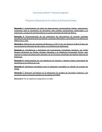 Convocatoria 2012-01 “Proyectos Integrales” Preguntas y ... - Conacyt