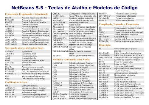 NetBeans 5.5 - Teclas de Atalhos e Modelos de ... - NetBeans Wiki