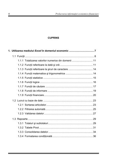 CUPRINS 1. Utilizarea mediului Excel în domeniul economic ... - Adi