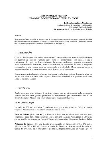 Astronomia de posição - Universidade Católica de Brasília