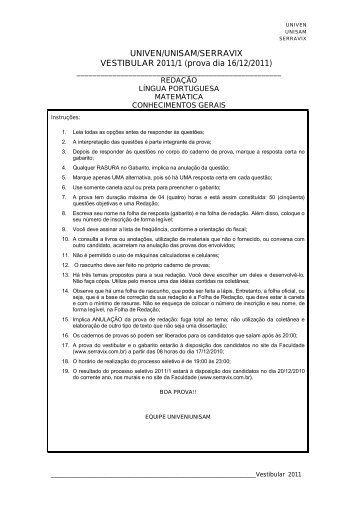 Caderno de provas - Serravix - Faculdade do Grupo Univix