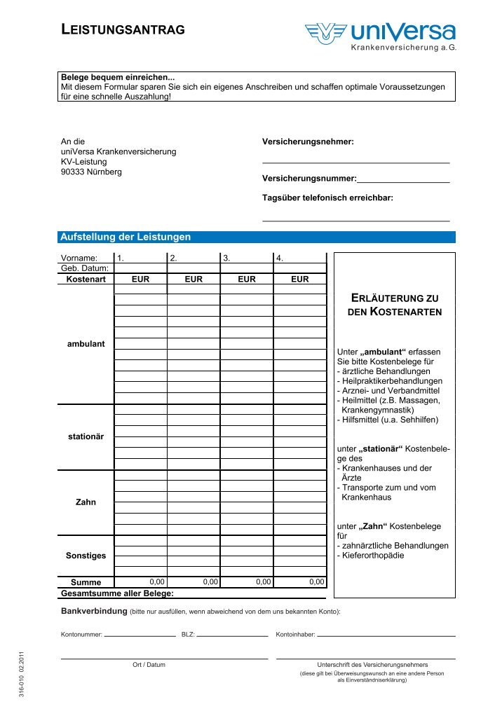 universa kv leistungsantrag