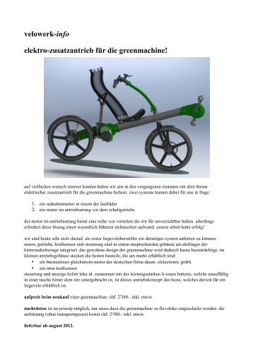 velowerk-info elektro-zusatzantrieb für die greenmachine!