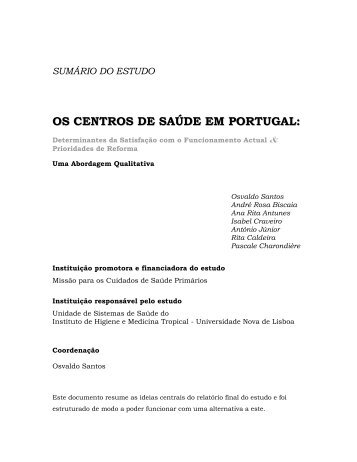 os centros de saúde em portugal - Cuidados de Saúde Primários