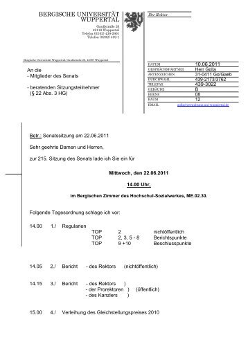 22.06.2011: 215. Sitzung - Bergische Universität Wuppertal