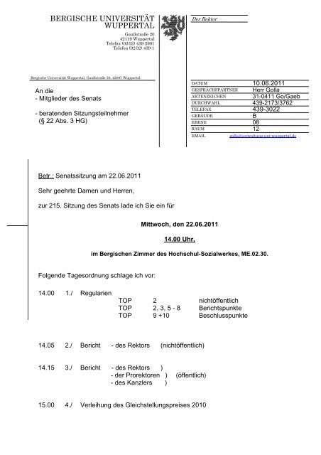 22.06.2011: 215. Sitzung - Bergische Universität Wuppertal