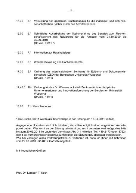 22.06.2011: 215. Sitzung - Bergische Universität Wuppertal