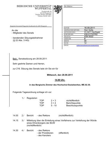 28.09.2011: 216. Sitzung - Bergische Universität Wuppertal