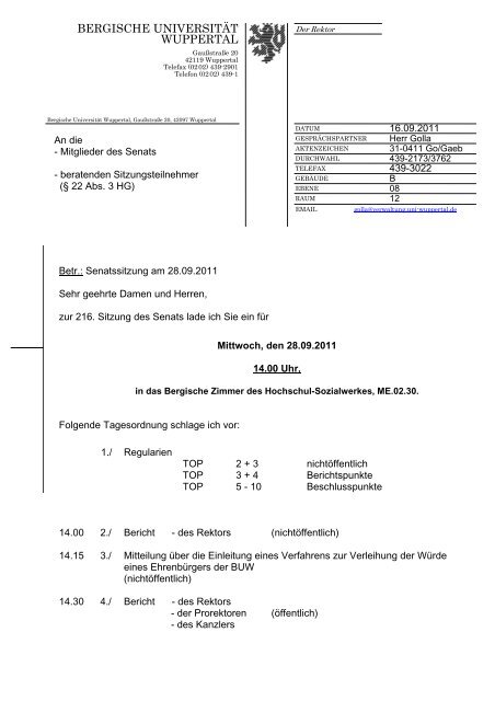 28.09.2011: 216. Sitzung - Bergische Universität Wuppertal