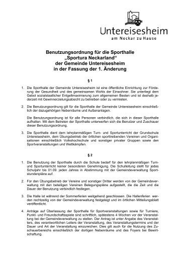 Benutzungsordnung Sportura Neckarland - Gemeinde Untereisesheim