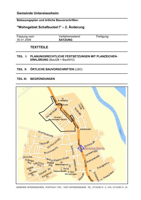 dem Textteil zum Bebauungsplan - Gemeinde Untereisesheim