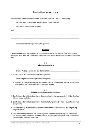 Gestattungsvertrag für Grünflächen-Patenschaften - Gemeinde ...