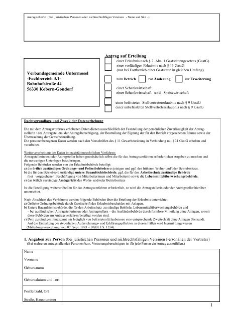 Antrag Gaststättenerlaubnis - Verbandsgemeinde Untermosel