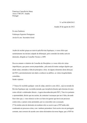 Resposta de Francisco Cancella de Abreu à decisão