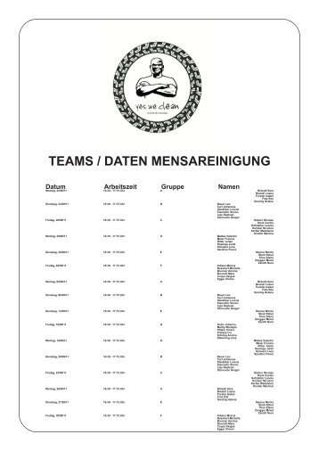 TEAMS / DATEN MENSAREINIGUNG Datum - Unterstrass.edu