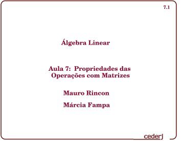 Propriedades das Operações com Matrizes - DCC