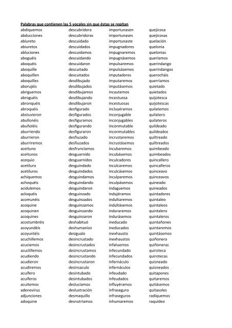 esta lista de más de 3000 palabras con las 5 vocales