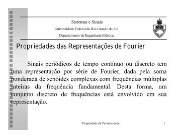 Propriedades das Representações de Fourier