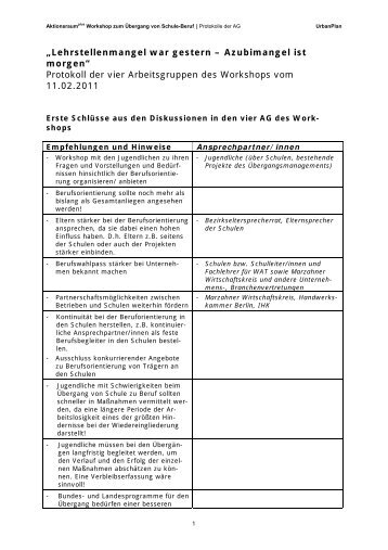 A+MH_Workshop_Bildung_Protokoll_110211.pdf - UrbanPlan GmbH