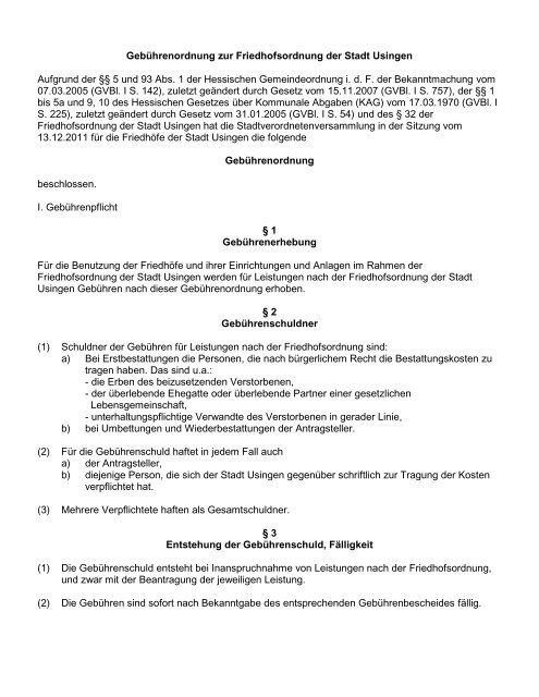 Friedhofgebührenordnung [pdf, 23 kByte] - Stadt Usingen