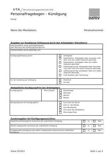 Personalfragebogen - Kündigung