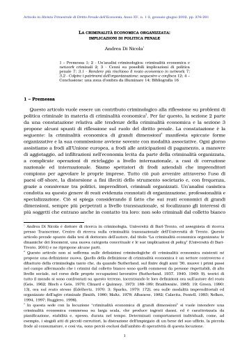 La criminalità economica organizzata