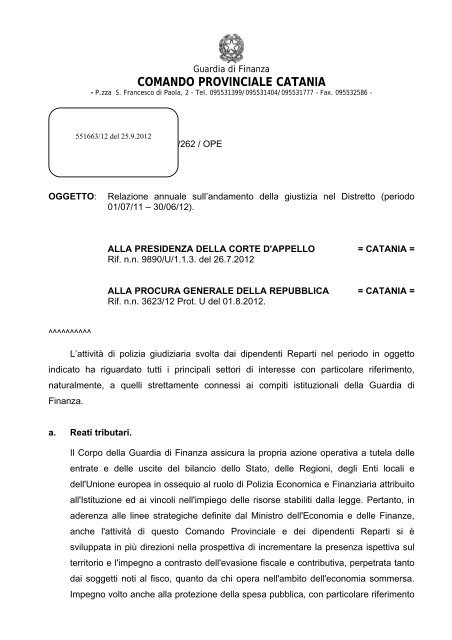 COMANDO PROVINCIALE CATANIA - Corte d'Appello di Catania