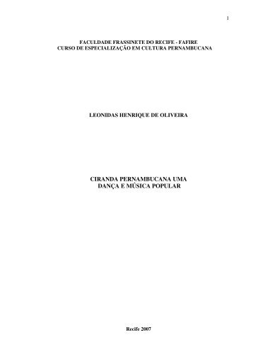 CIRANDA PERNAMBUCANA UMA DANÇA E MÚSICA POPULAR