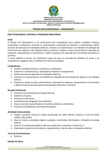 Curso Técnico em Eletrotécnica - Instituto Federal do Sertão ...