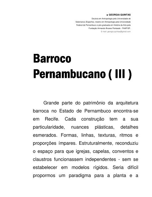 Barroco Pernambucano ( Pernambucano ( III ) - Georgia Quintas