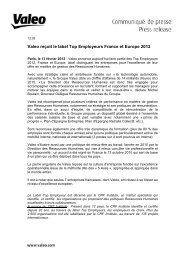 Valeo reçoit le label Top Employeurs France et Europe 2012