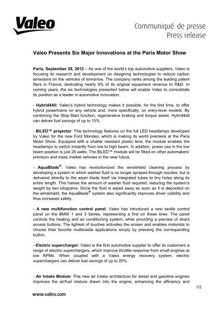 Valeo Presents Six Major Innovations at the Paris Motor Show (PDF ...