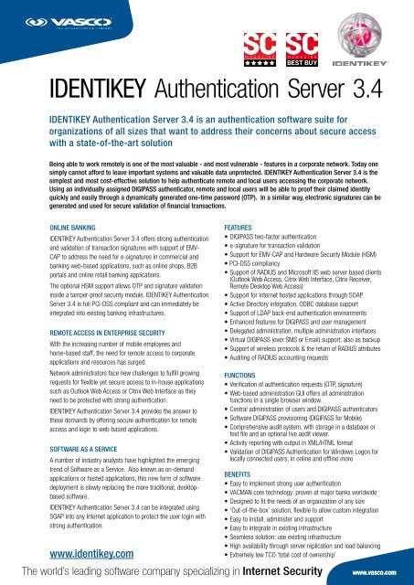 IDENTIKEY Server 3.4 Technical Data Sheet - Vasco