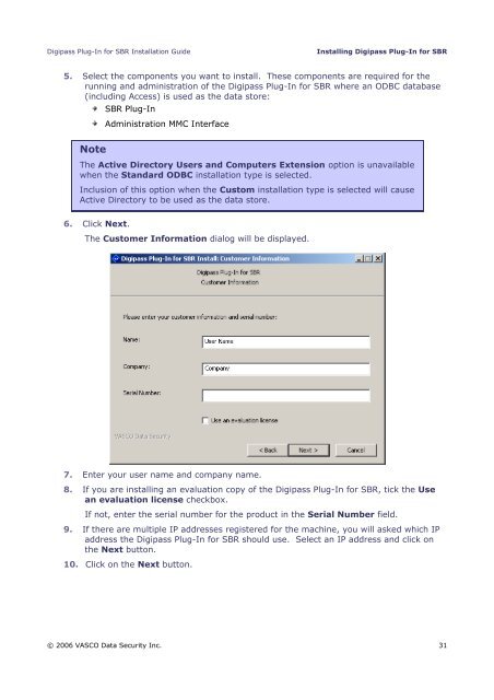 Digipass Plug-In for SBR Installation Guide - Vasco