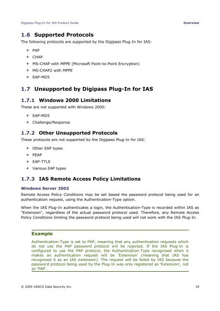 Digipass Plug-In for IAS Product Guide - Vasco