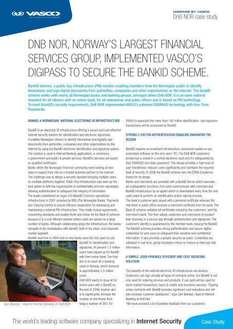 Dnb Nor Norway S Largest Financial Services Vasco