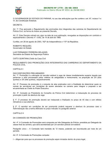 DECRETO Nº 1770 - 28/08/2003 Publicado no Diário ... - Polícia Civil