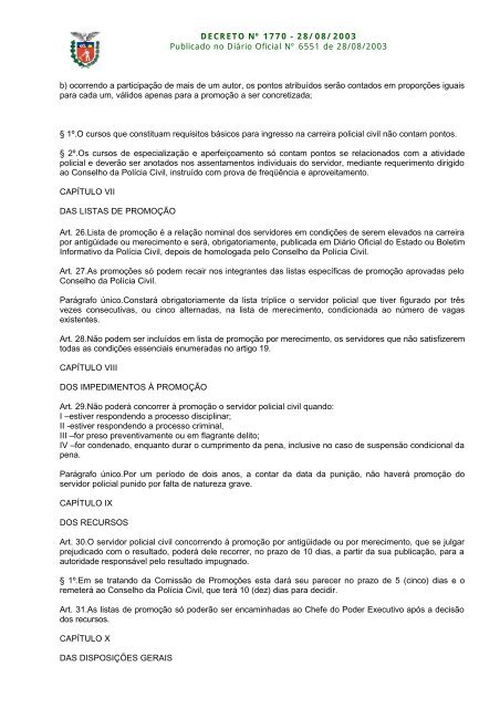 DECRETO Nº 1770 - 28/08/2003 Publicado no Diário ... - Polícia Civil