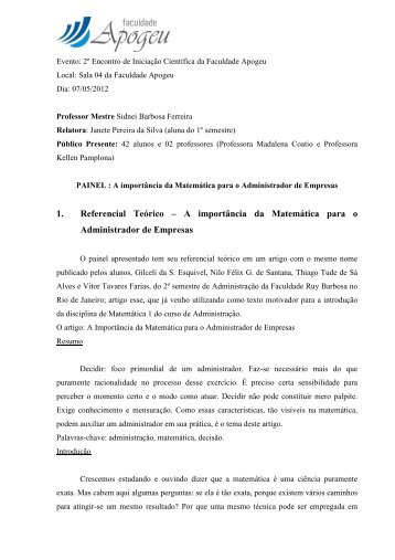 A importância da Matemática para o Administrador de Empresas