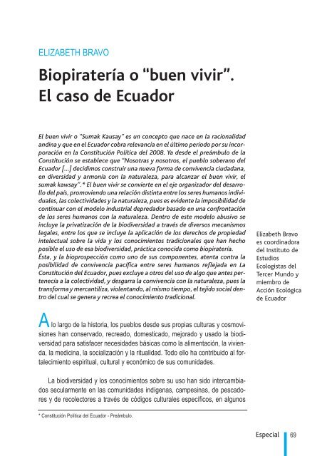 Biopiratería o “buen vivir”. El caso de Ecuador - Biopirateria