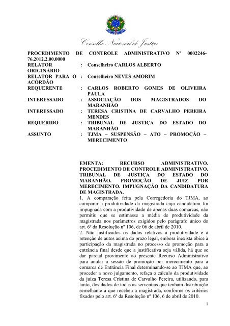 PCA 2246-76 Voto - Associação dos Magistrados do Maranhão