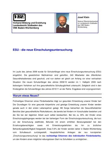 ESU - die neue Einschulungsuntersuchung - VBE Baden-Württemberg