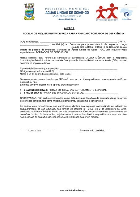 19 ANEXO II MODELO DE REQUERIMENTO DE VAGA PARA ...