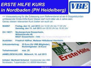 ERSTE HILFE KURS in Nordbaden (PH Heidelberg)